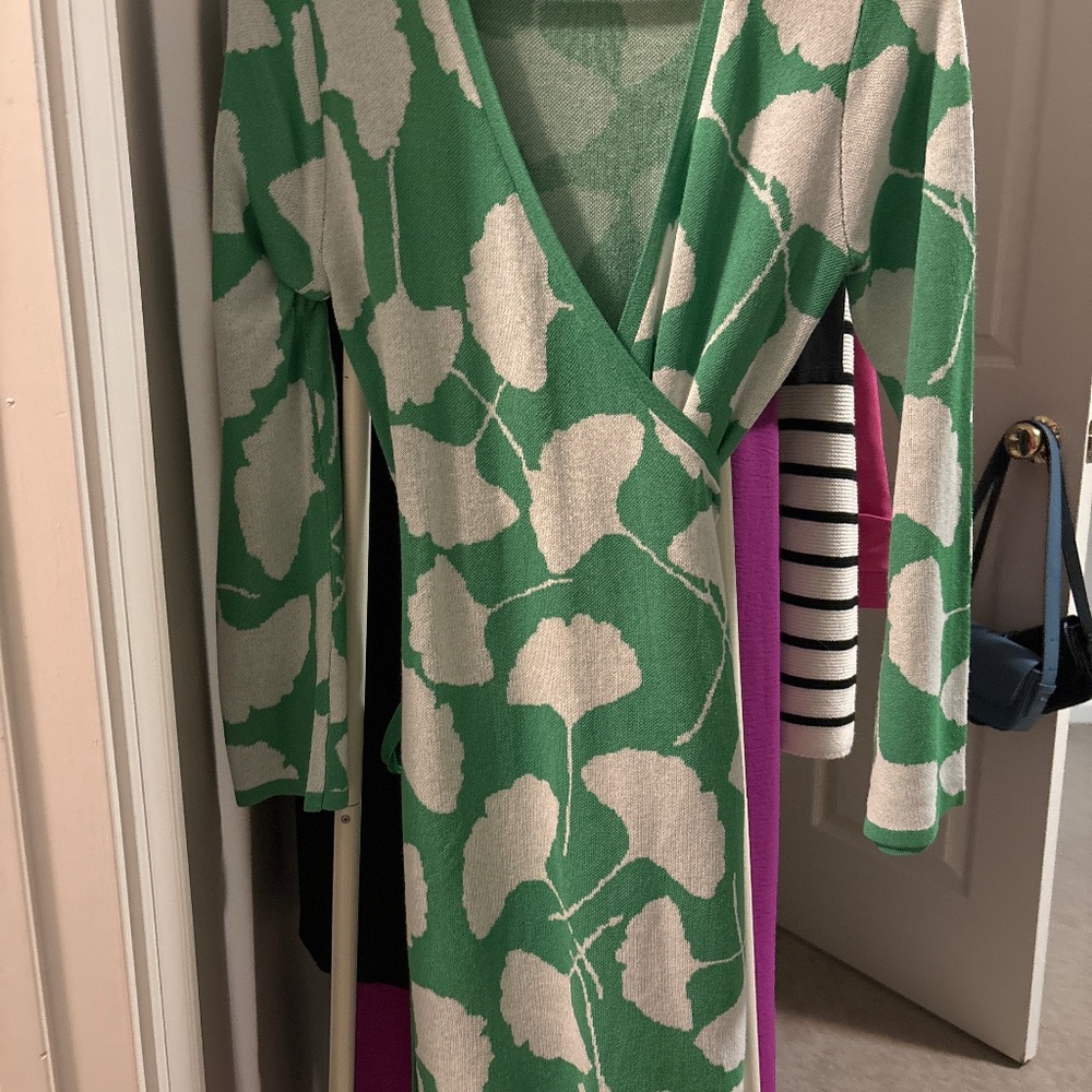 Diane Von Furstenberg Green and White Wrap Dress